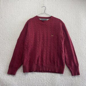 90s Tommy Hilfiger Burgundy Cable Knit Sweater Mens M Crest Logo Preppy Academia